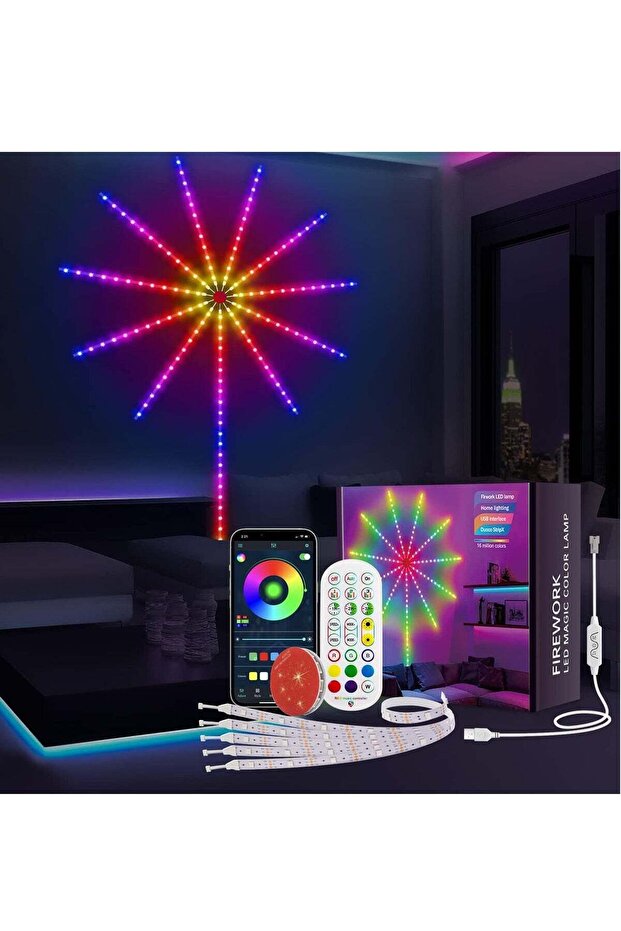 Smart Firework LED Room Lights - Launch Burst Effect, USB Powered, Remote & App Controlled
