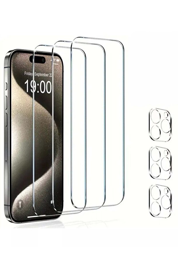 3-Pack Screen & Camera Lens Protector for iPhone 15 Pro Max (6.7") - Tempered Glass, 9H, Anti-Scratch