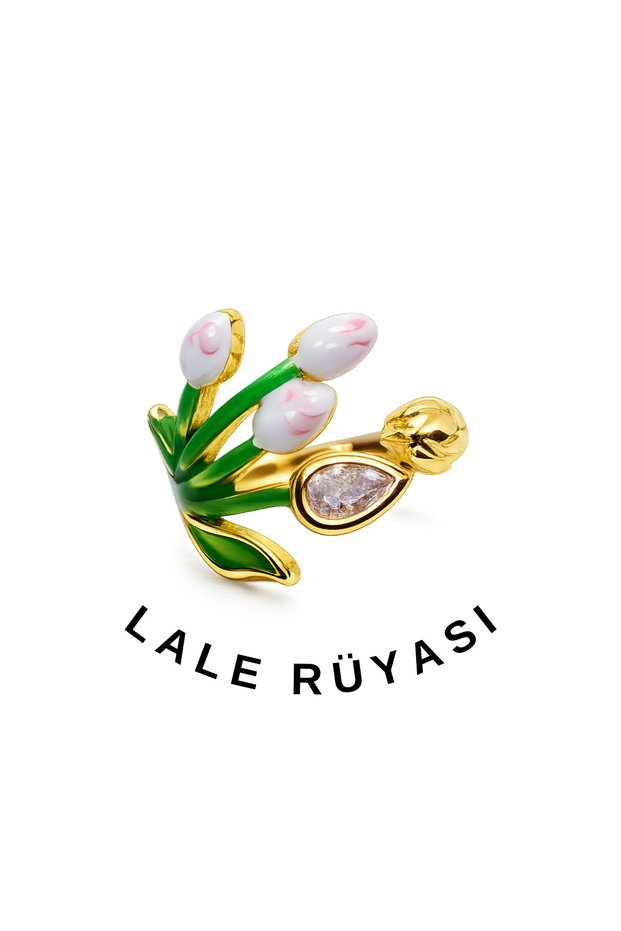 Women's Design Enamel Flower Tulip Ring Hand Painted Adjustable Gold Color Jewelry