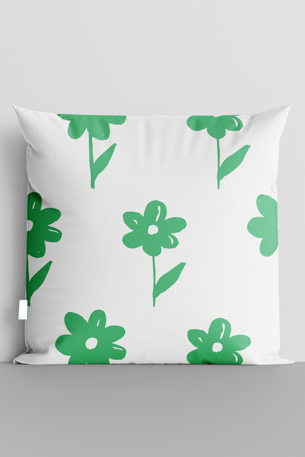 غطاء وسادة مطبوع رقميًا على الوجهين من Green Flowers - 6257
