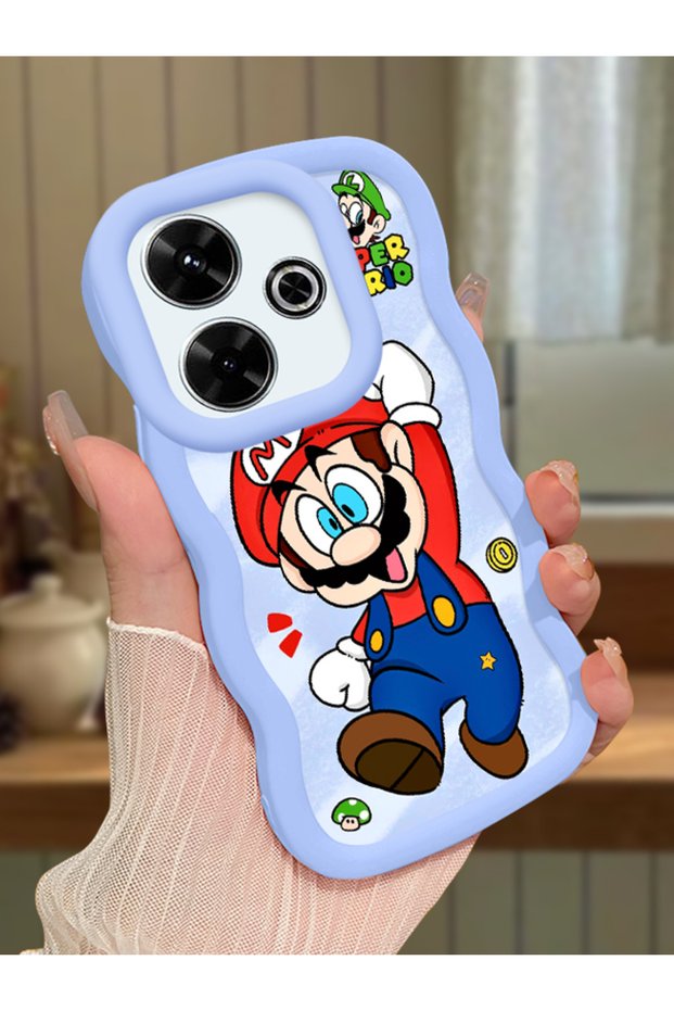 Redmi 13 Compatible Case Camera Protector Blue Silicone Couple Phone Case Mario Pattern