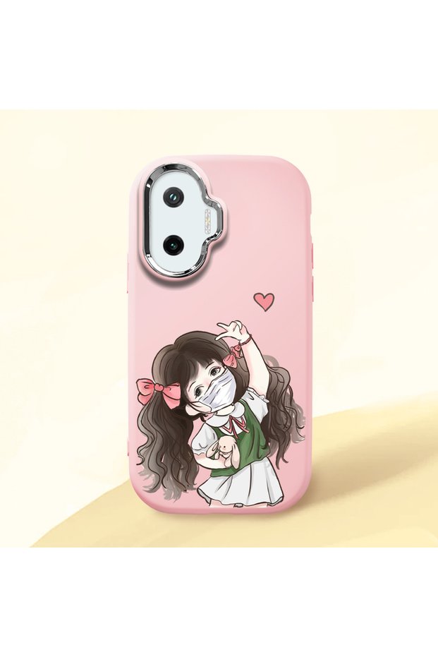 Poco F7 Compatible Case Camera Protector Pink Silicone Couple Phone Case Girl Patterned