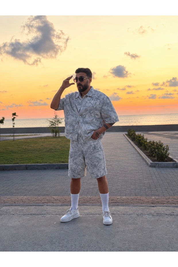 Premium Patterned Shorts & Jacket Set - 1