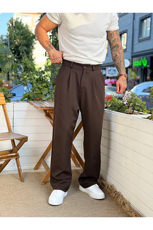 Pleated Korean Cut Trousers Coffee