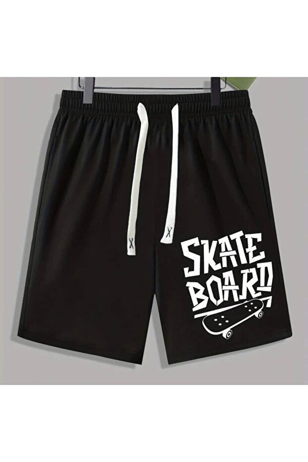 Skateboard Printed Black Men's Shorts