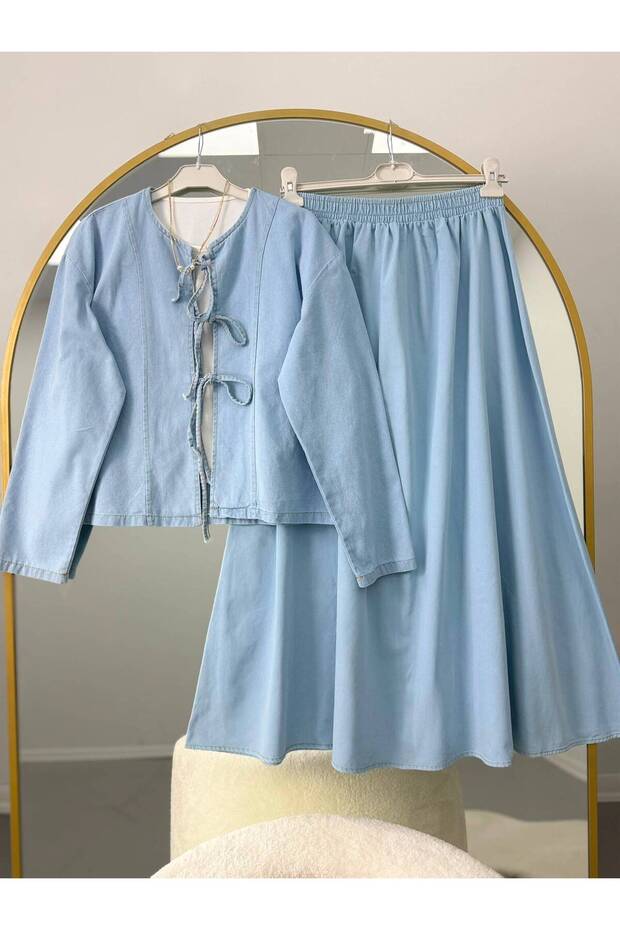 Front-Tie Denim Skirt Set
