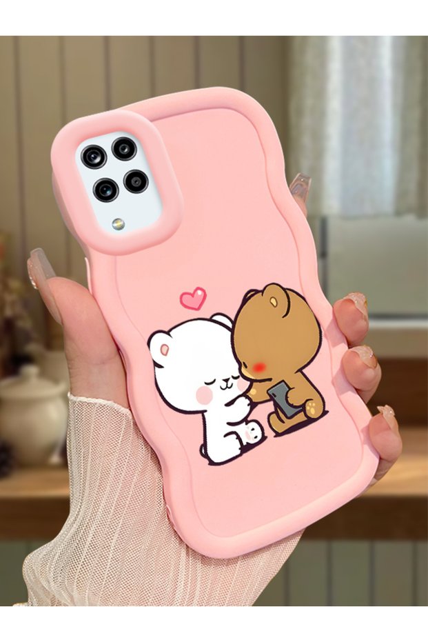 Samsung Galaxy M12 Compatible Case Camera Protector Pink Silicone Couple Phone Case Cute Pattern
