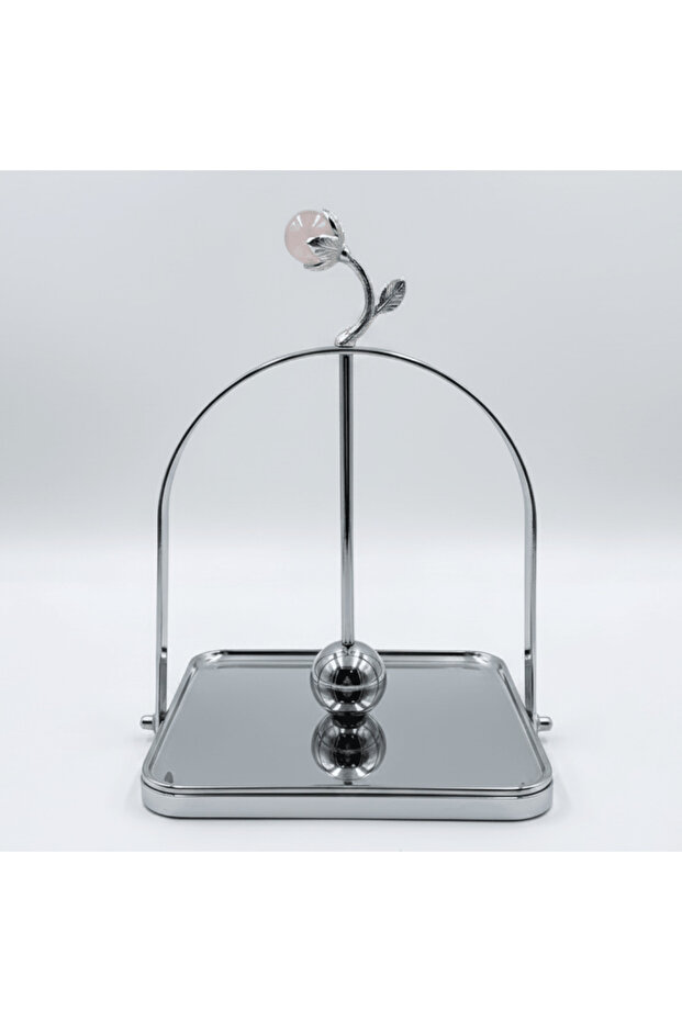 Silver Stainless Steel Square Candy & Dessert Serving Tray with Arch Handle – 15 cm