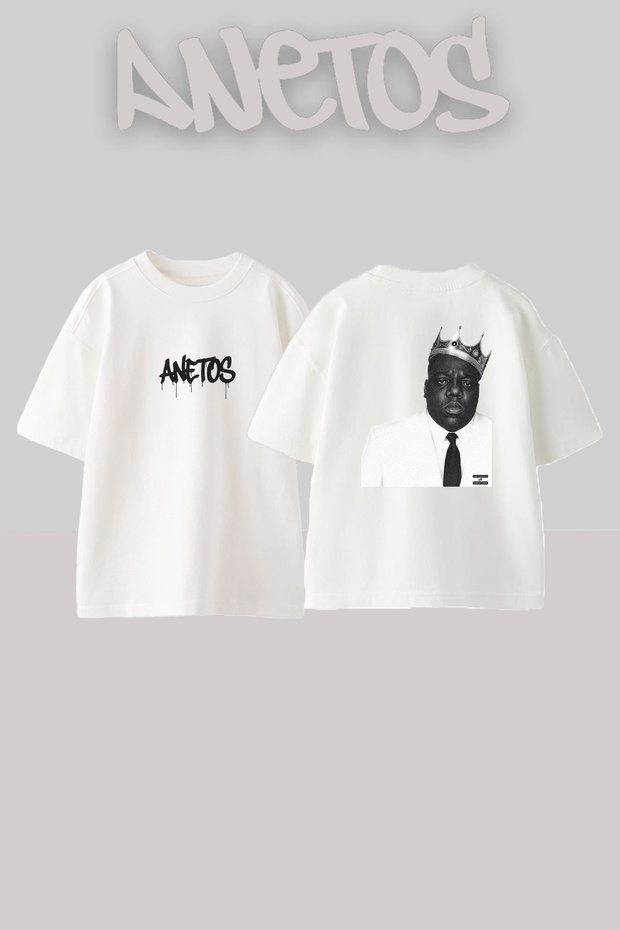 Biggie Crown Design Printed Oversize White T-Shirt