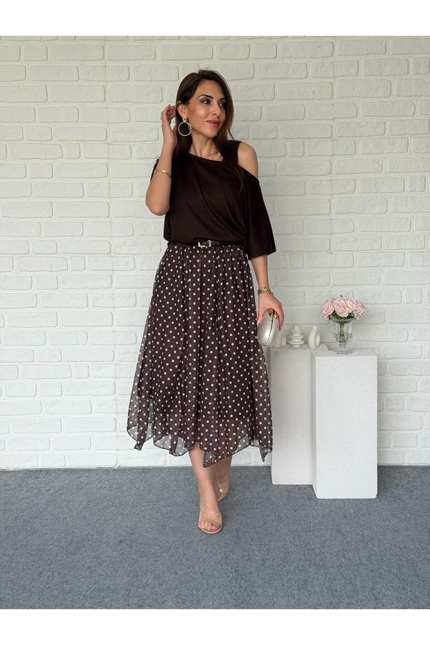 Bluzlu Polka Dot Chiffon Double Dress