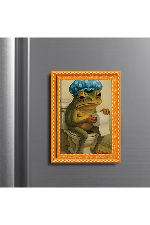 MULTI 1 Piece of a Quirky Refrigerator Magnet Featuring a Frog Sitting on a Toilet, Mini Photo Frame