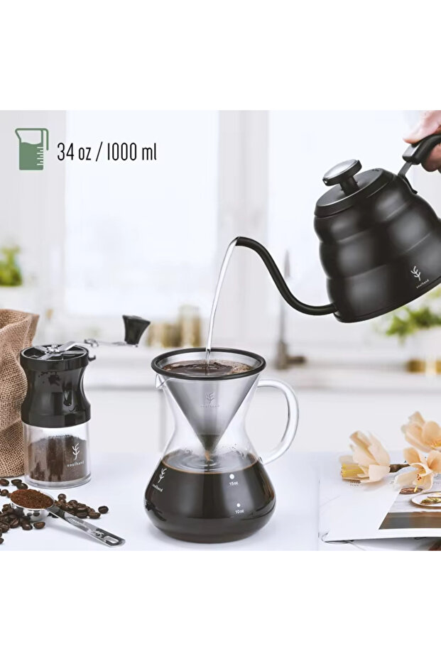 1L Black 1.2L 1L Coffee Drip Kettle Pot with Thermometer Pour Over Coffee Tea Pot Stainless Steel Dr