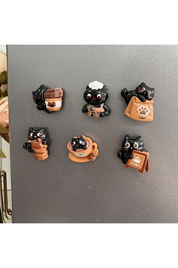 6Pcs 6Pcs Creative Black Cat Resin Refrigerator Magnets, Suitable for Ages 14 and Above—Can Be Used