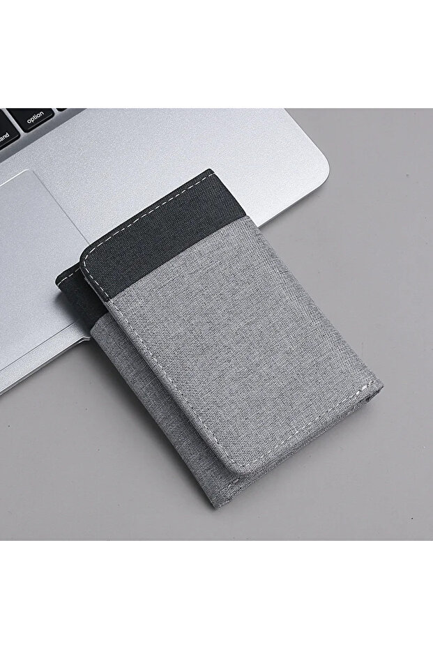 Grey Men Canvas Wallet with ID Photo Holders Card Holder Wallet Case 8 Slots Hasp Male Purse Mini Th