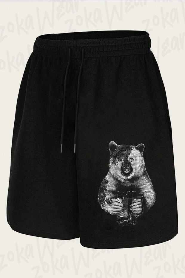 Unisex Bear Beer Design Printed Shorts