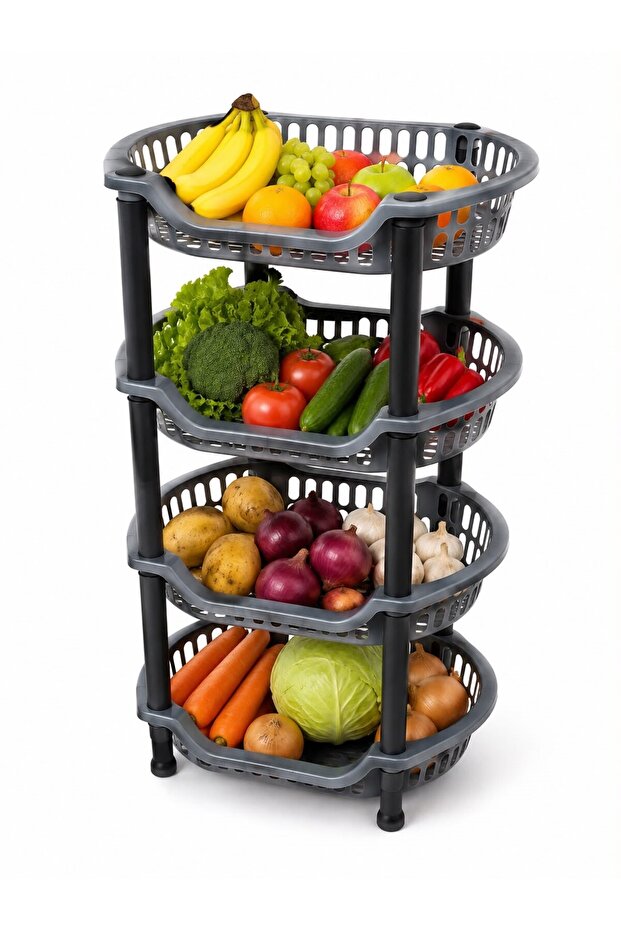 4-Tier Vegetable Basket Multi-Purpose Basket Gray 4-Tier Organizer