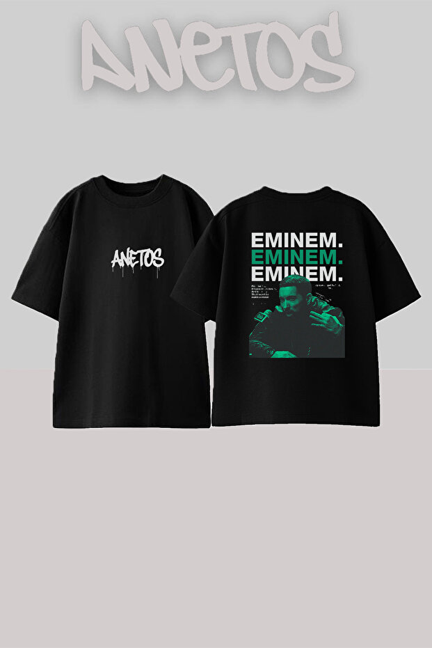 Eminem_75 Design Printed Oversize Black T-Shirt