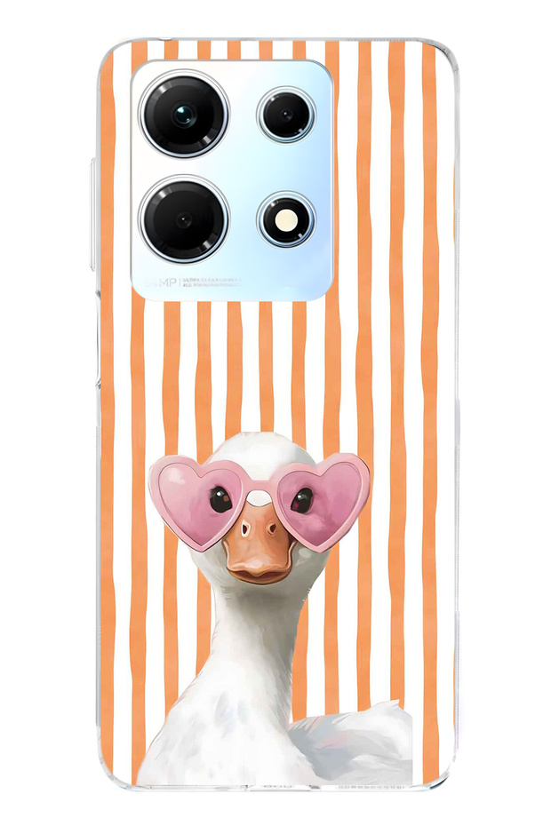 Infinix Note 30 Compatible Transparent Phone Case with Heart Glasses and Duck Pattern