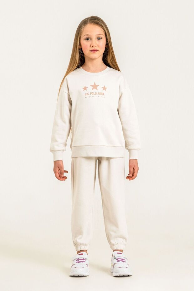 Girl's Printed White Long Sleeve Tracksuit Set Us2716-C-V1