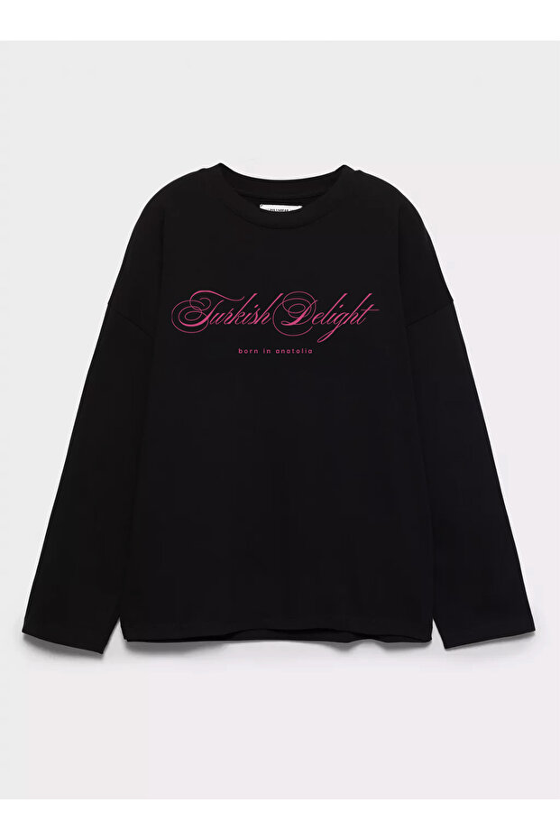 100% Cotton Oversize Fit Turkish Delight Printed - Crew Neck Long Sleeve T-Shirt