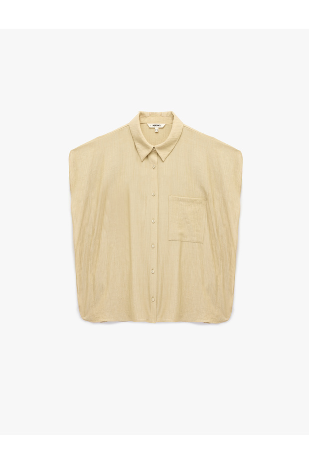 Viscose Fabric Textured Sleeveless Padded Shirt with Pocket Detail