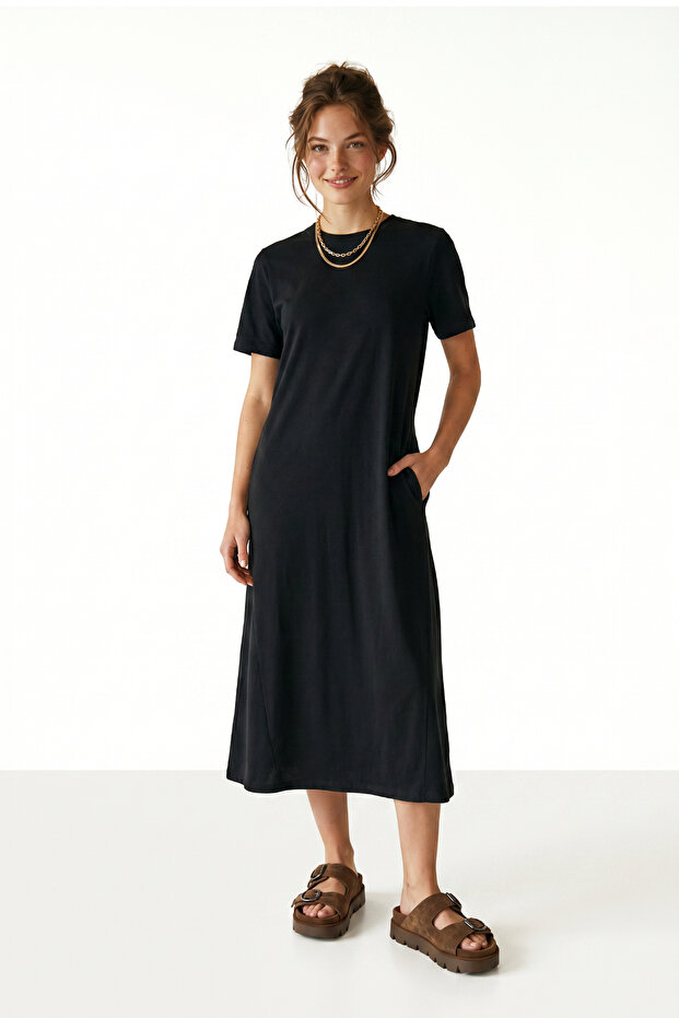 A-Line Summer Modal Dress Lub0005 Dark Anthracite