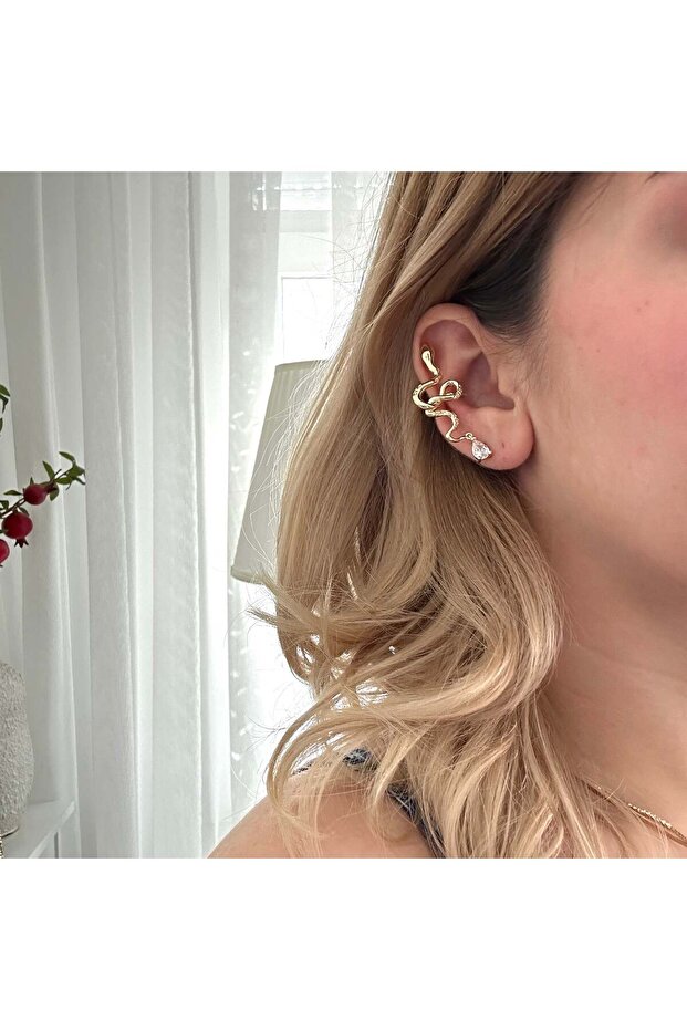 Gold Stone Snake Earcuff Earrings