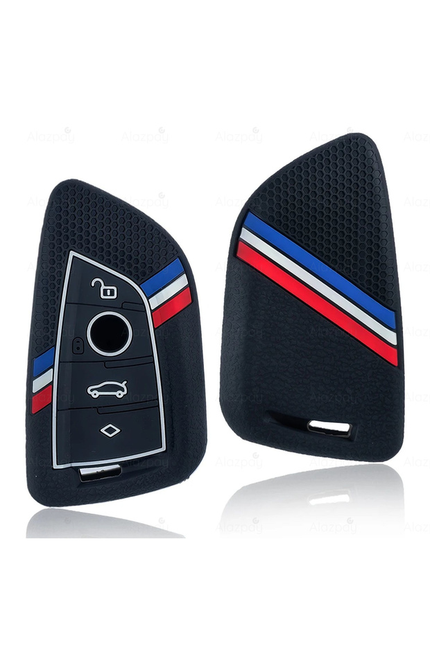 Bmw Compatible 1, 3, 5, 6, 7 Series, G32, G30, G20, G11, & X1, X3, X5, X6, X7, & Z4, m Silicone Patterned 2-Stripe Key Case (Black)