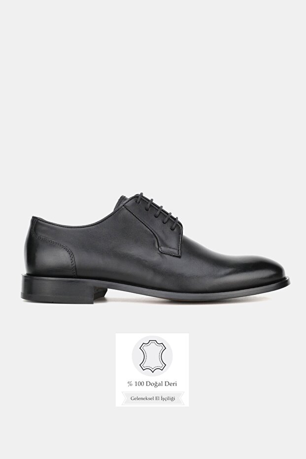 Men's Black Genuine Natural Leather Leather Sole Lace-Up Daily Shoes