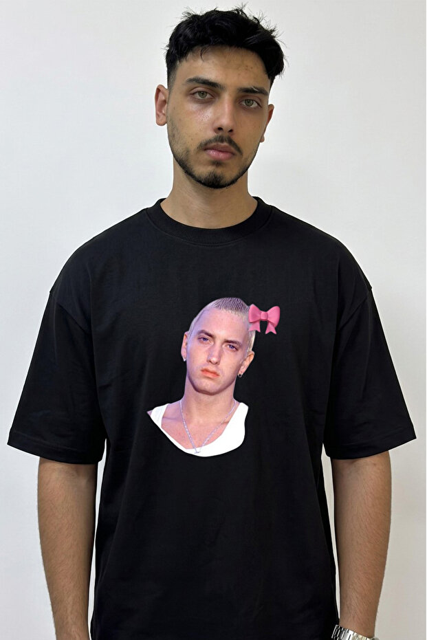 Eminem Rapper_21 Design Printed Oversize Black T-Shirt