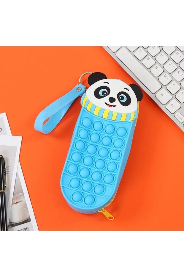 Panda Soft Silicone Pop-It Fidget Pencil Case Pen Holder with Zipper - Animal Designs Panda