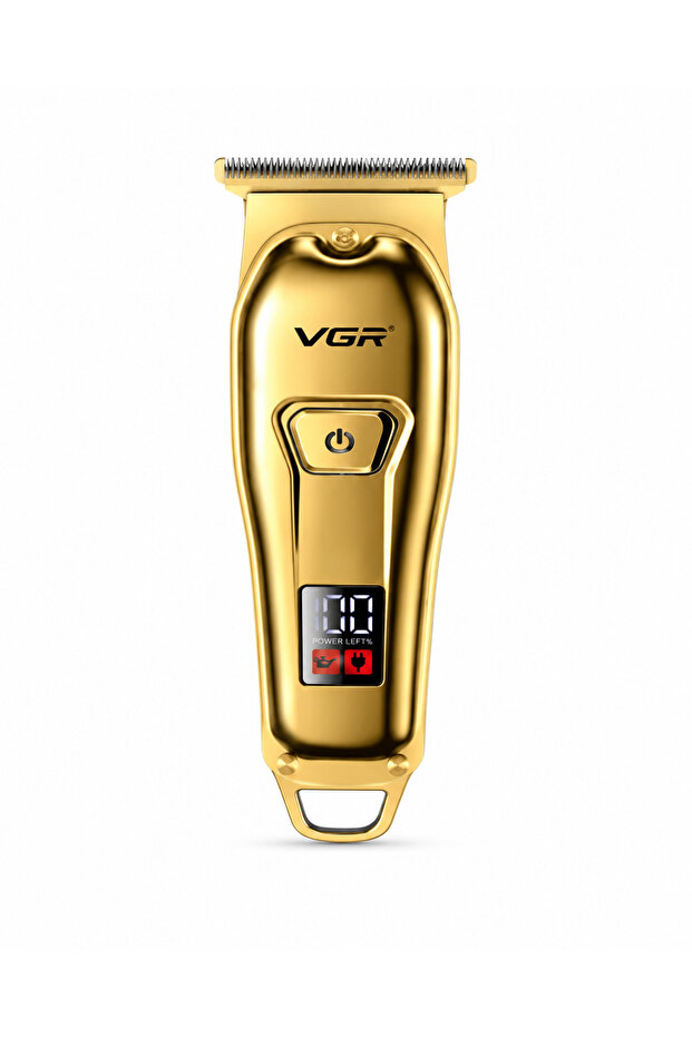ماكينة حلاقة وتشذيب احترافية VGR V-965 لاسلكية بشاشة LED قابلة لإعادة الشحن – لون ذهبي