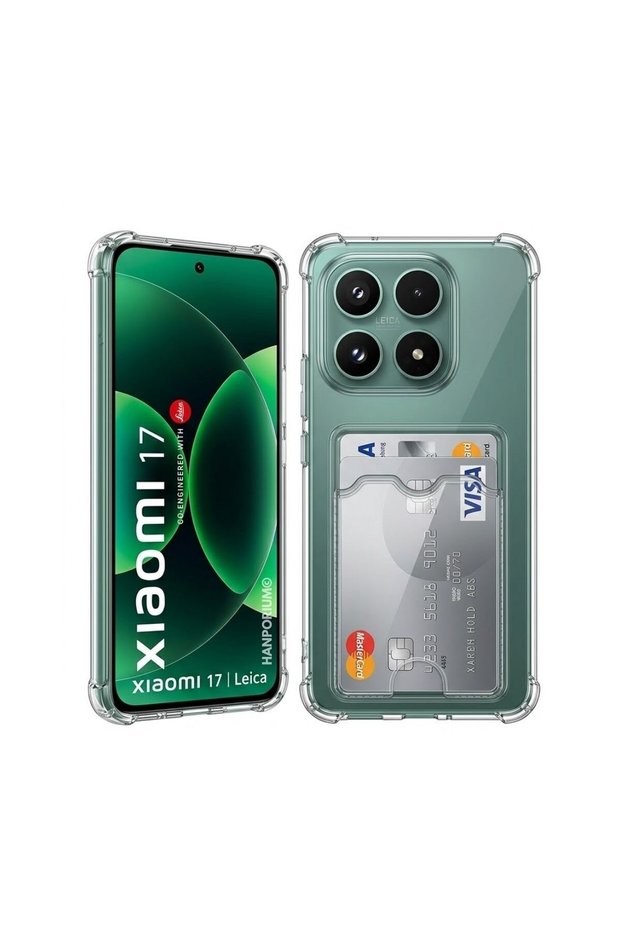 Xiaomi 17 Compatible Card Holder Case, Shock Absorbing Corner Protection, Wallet, Flexible Silicone Cover, Transparent