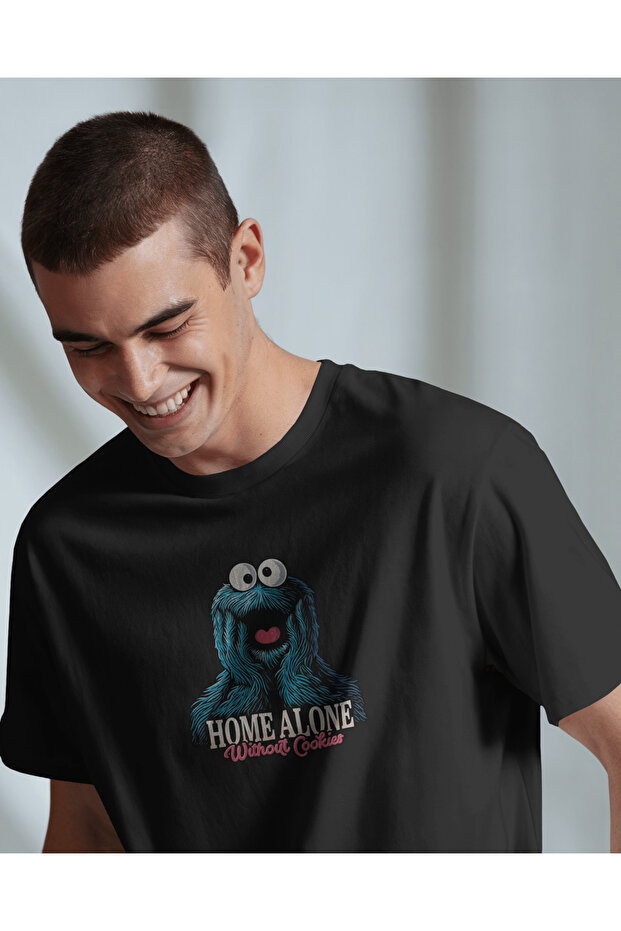 تي شيرت أسود كبير الحجم للجنسين من Home Alone Cookie Monster