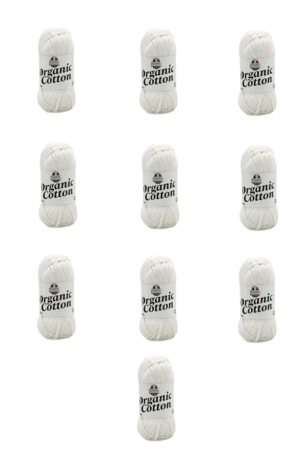 10 Pieces of Organic Cotton (71088) White 100% Organic Cotton Amigurumi and Baby Knitting Yarn