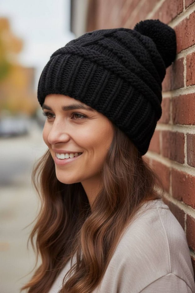 Women's Winter Pompom Thick Knitted Beanie
