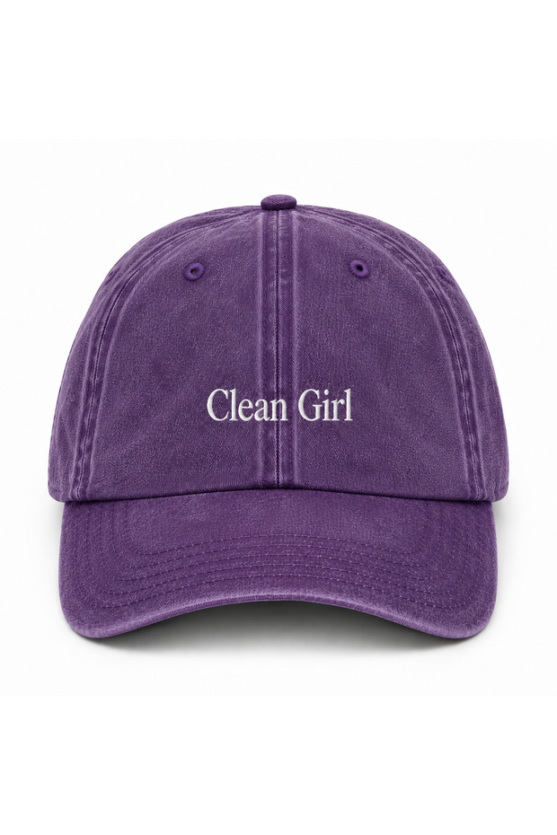 Clean Girl Embroidered Hat, Clean Girl Vintage Washed Baseball Cap (Clean Girl Embroidered Hat)