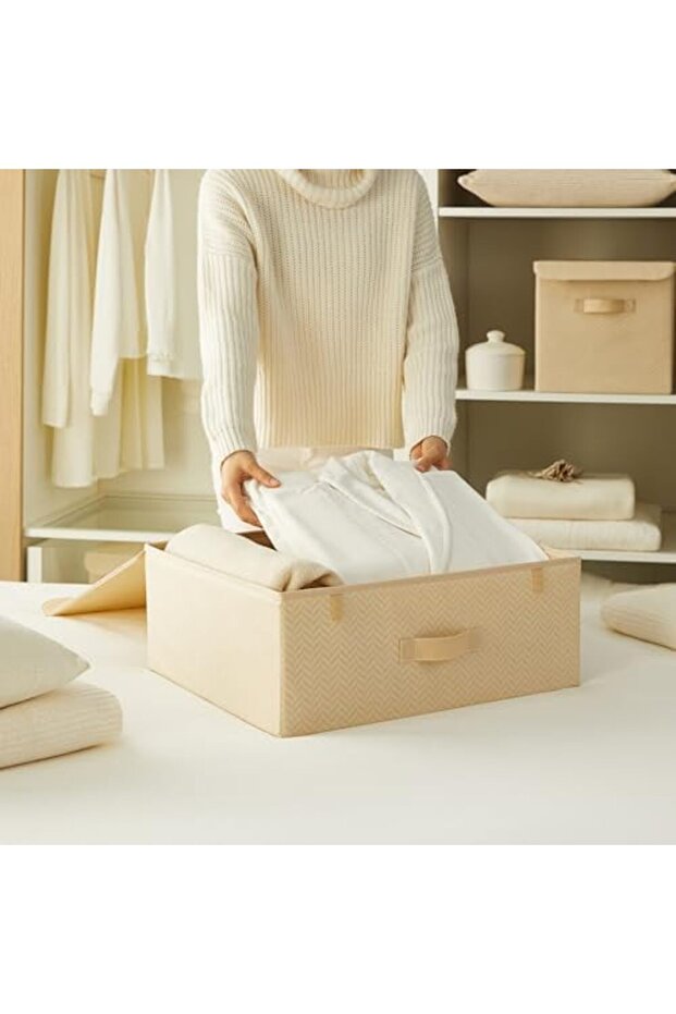 ysf shop صندوق بغطاء بيج بنقشة جلد السمك 48 × 40 × 19 سم 188675