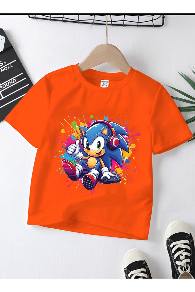 Sonic the Hedgehog New Season Printed Circular Neck Cotton Short Sleeve Children's T-Shirt