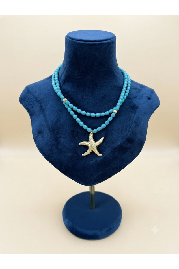 Leyan Natural Stone Turquoise Natural Stone Necklace with Star End Detail