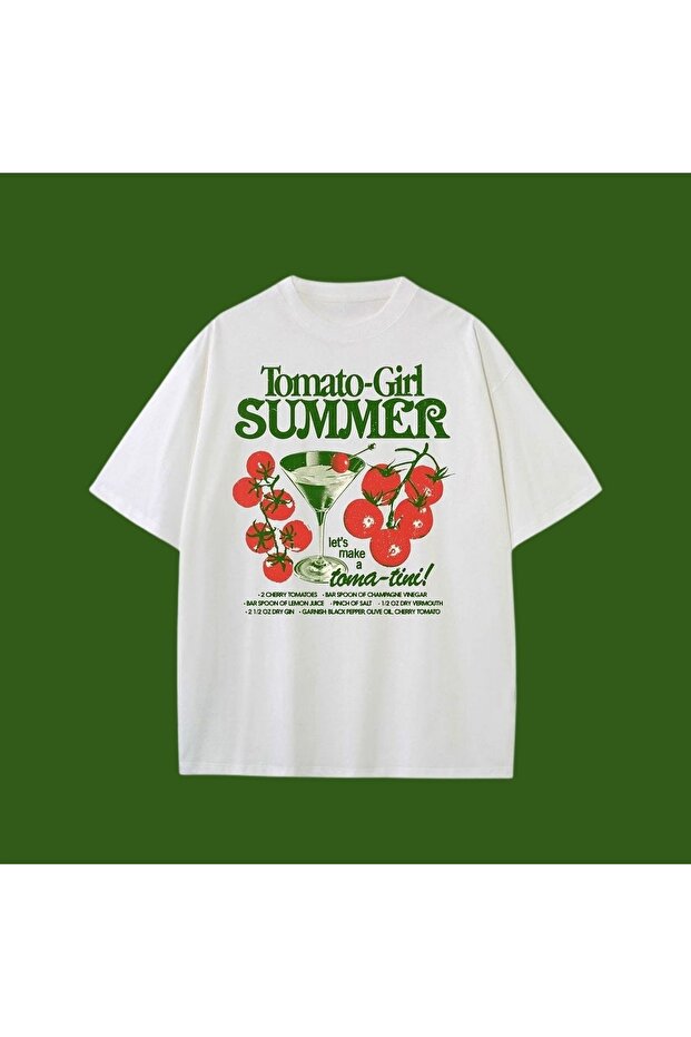 Tomato Printed White Oversize Unisex T-Shirt Basic Comfortable Fit Daily Tshirt