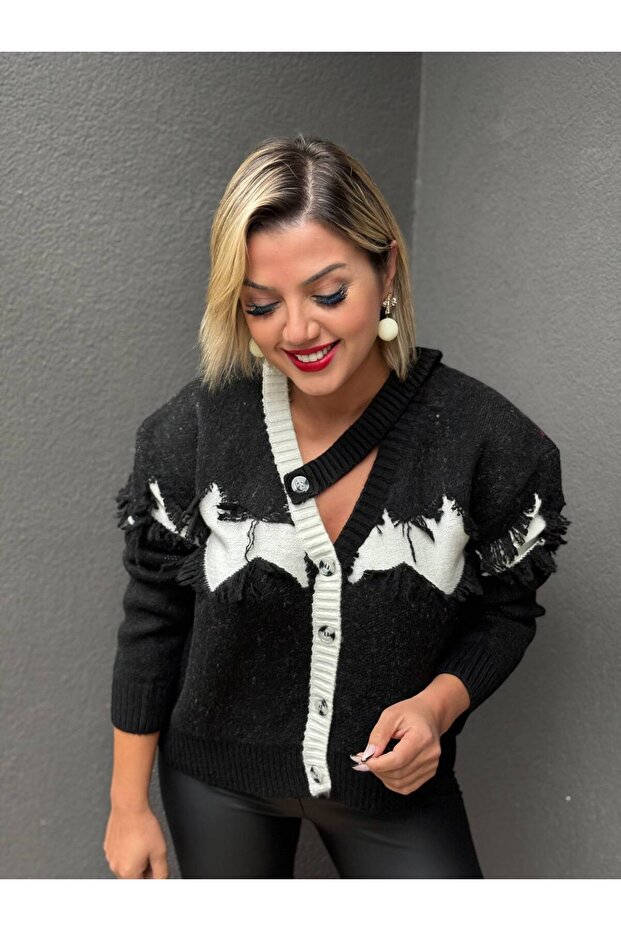 Women's Wool Special Design Degaje Cardigan with Degajeli