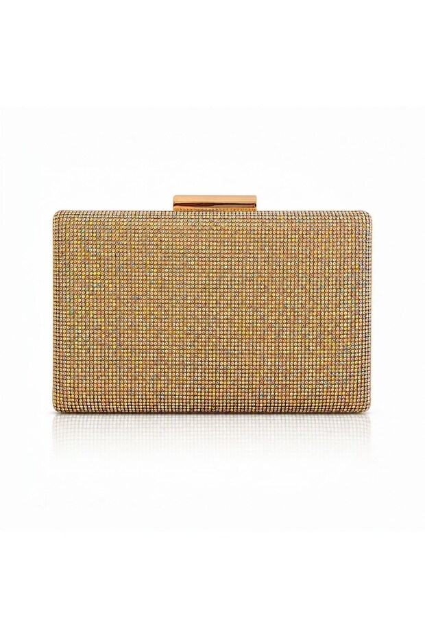 Gold Yellow Shiny Stone Covered Promise Engagement Wedding Women Evening Dress Bag Clutch