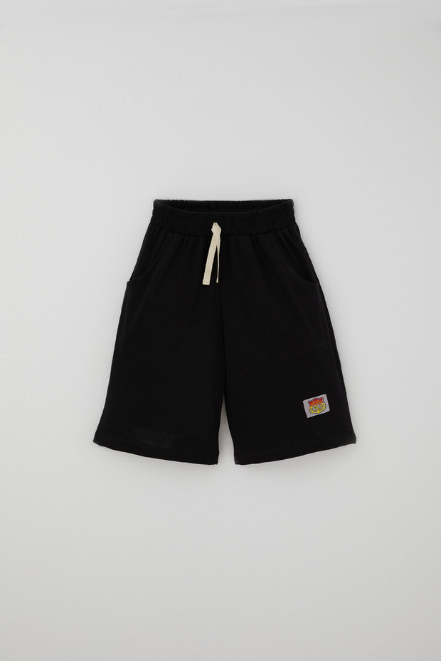 Boy's Shorts with Embroidered Emblem and Lace Accessories, 6-10 Years Old, Black
