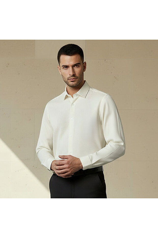 Men Regular Fit Collared Textured Long Sleeve Shirt