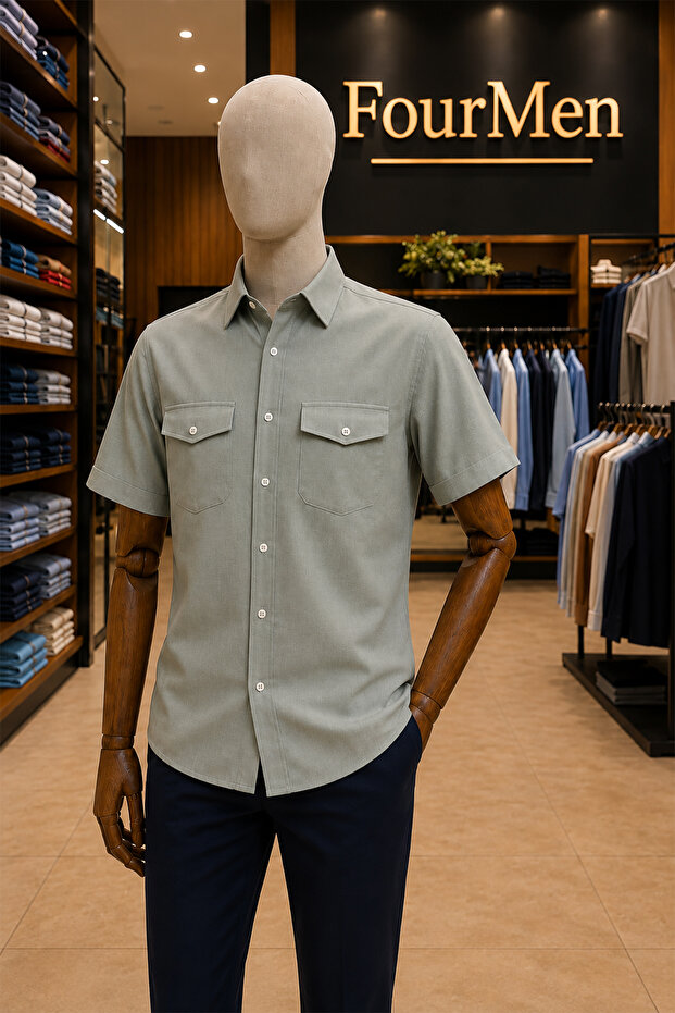 Men's White Short Sleeve Shirt 100% Cotton Double Pockets Casual Summer Comfortable Fit