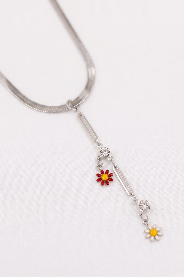 Colorful Daisy Model Zircon Stone Silver Color Stainless Steel Women's Necklace