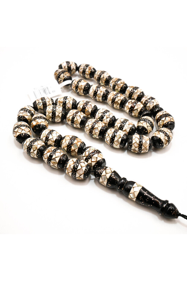 Silver-Inlaid Yusr Rosary 33 Beads 12x16mm Dove Egg Prayer Beads 70g Farz Craftsmanship Black Tassel