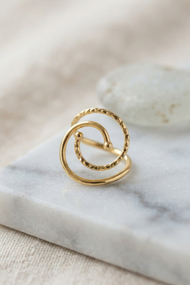 Gold Color Geometric Double Ring Ring -