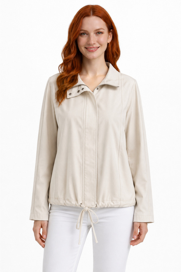 Women's Regular Ecru Zippered Jacket